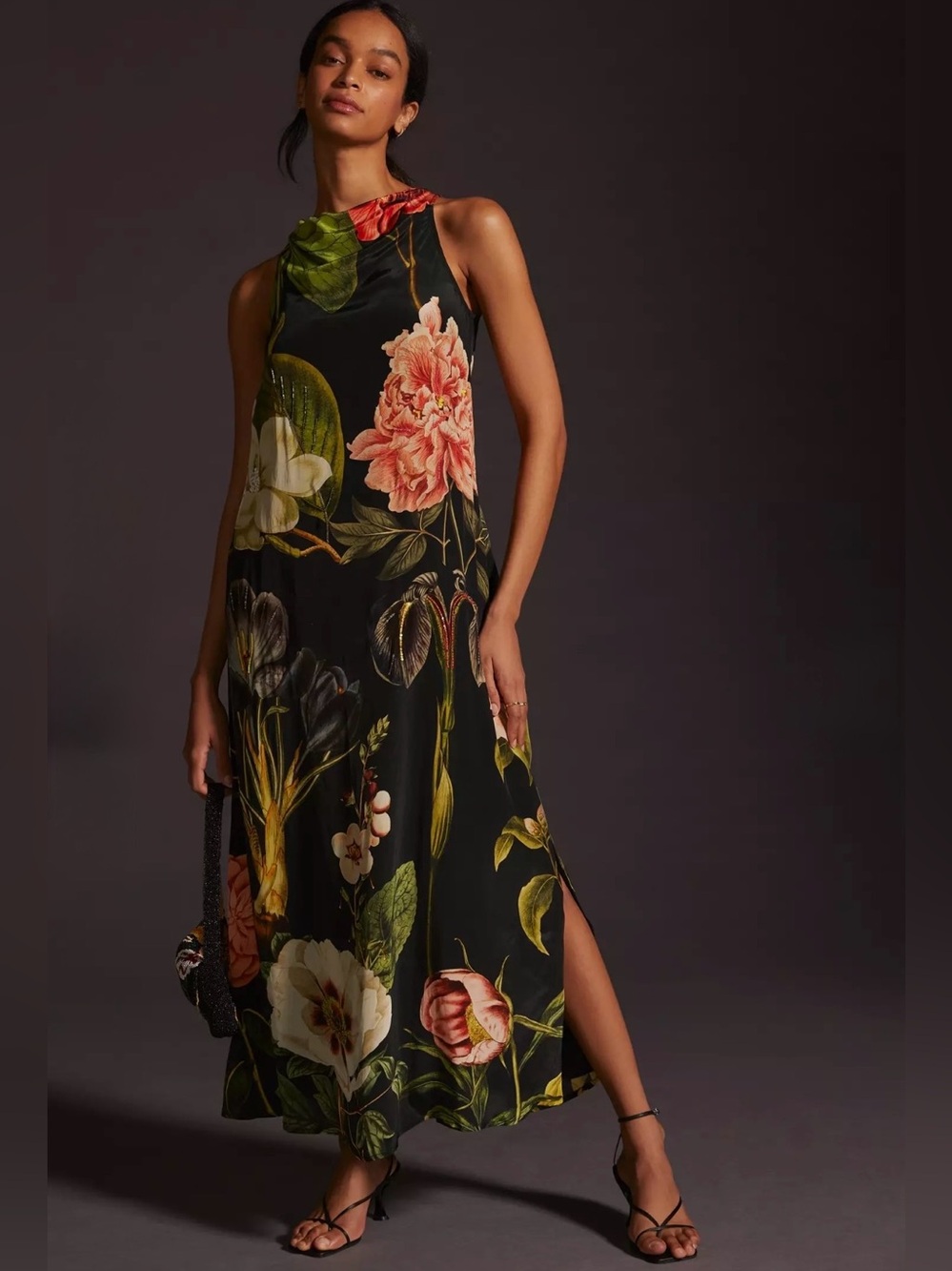Siddhartha Bansal Night Bloom Halter Maxi Dress Beaded Floral Bohemian Chic Sz 8